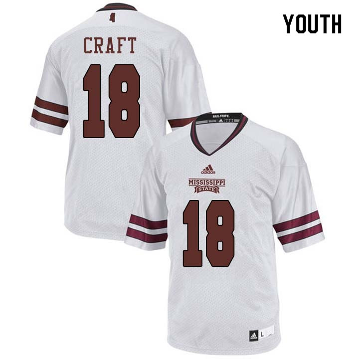 Youth #18 Londyn Craft Mississippi State Bulldogs College Football Jerseys Sale-White - Click Image to Close
